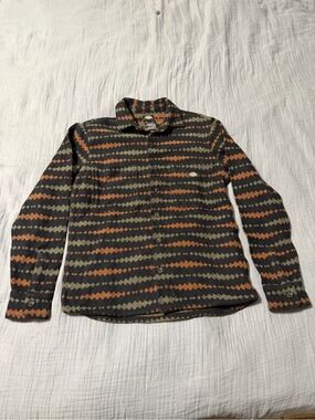 Dickies Men’s Falkville Thick Black & Olive Striped Button-Up Sweater Shirt